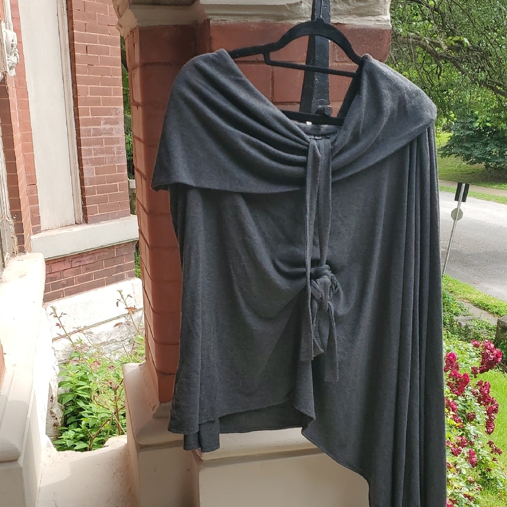 Calvin Tran Plus Size Gray Asymmetrical Tie Front Tunic
